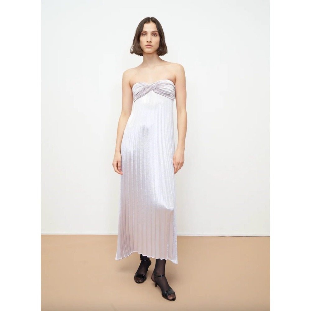 Rebecca Taylor Lamé Metallic Pleated Maxi Dress Lavender Silver Gown Size 2